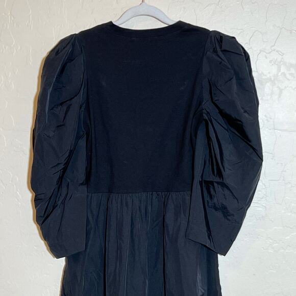 Sea New York Nadja Taffeta Ruffled Puff Sleeve Midi Dress Black Womens Size XS - Picture 6 of 11